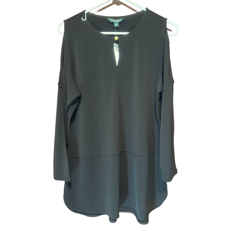Lauren Ralph Lauren Black Cold Shoulder Keyhole Tunic Top PL New
